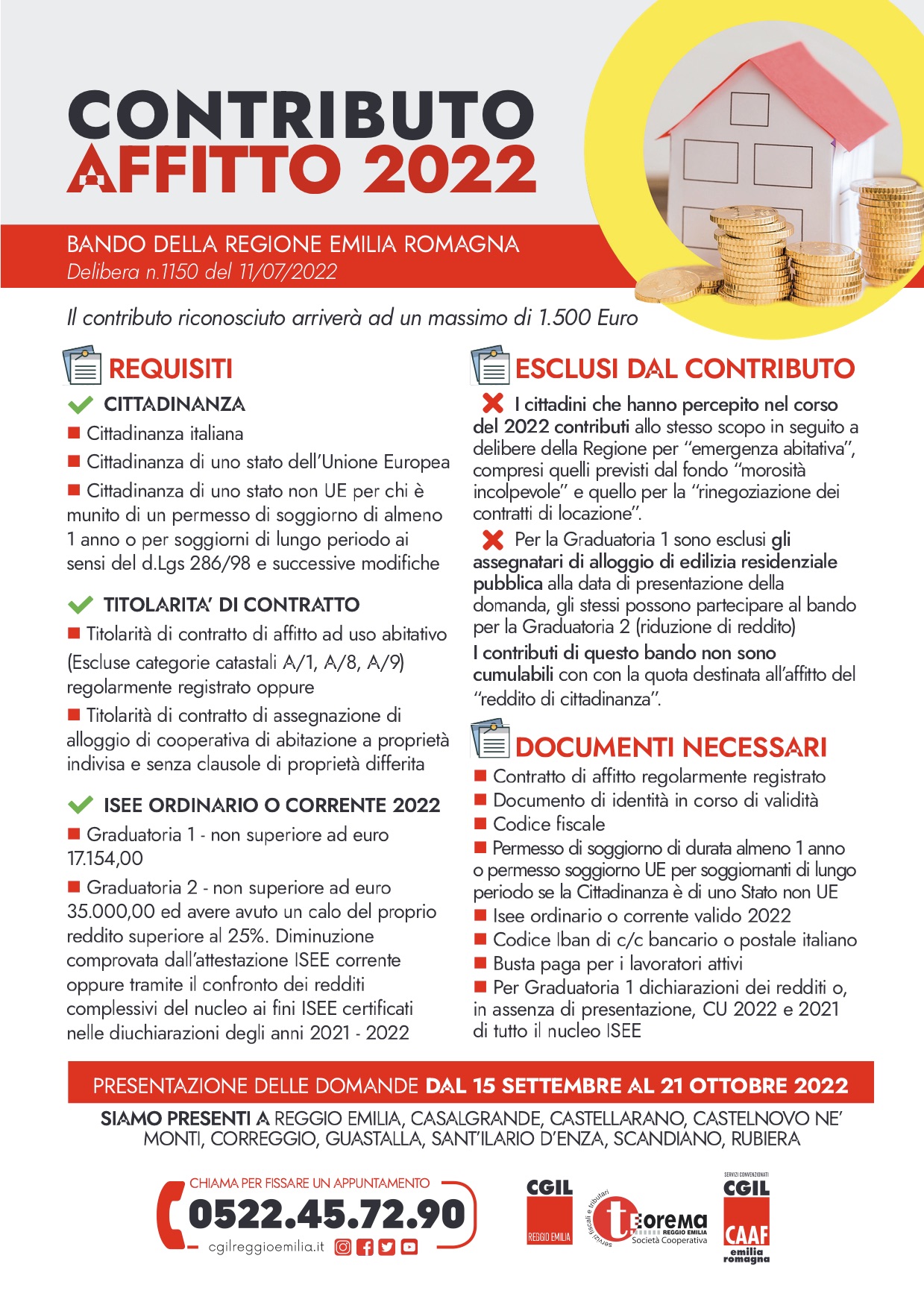 CONTRIBUTO AFFITTO 2022 COME FARE DOMANDA CGIL Reggio Emilia