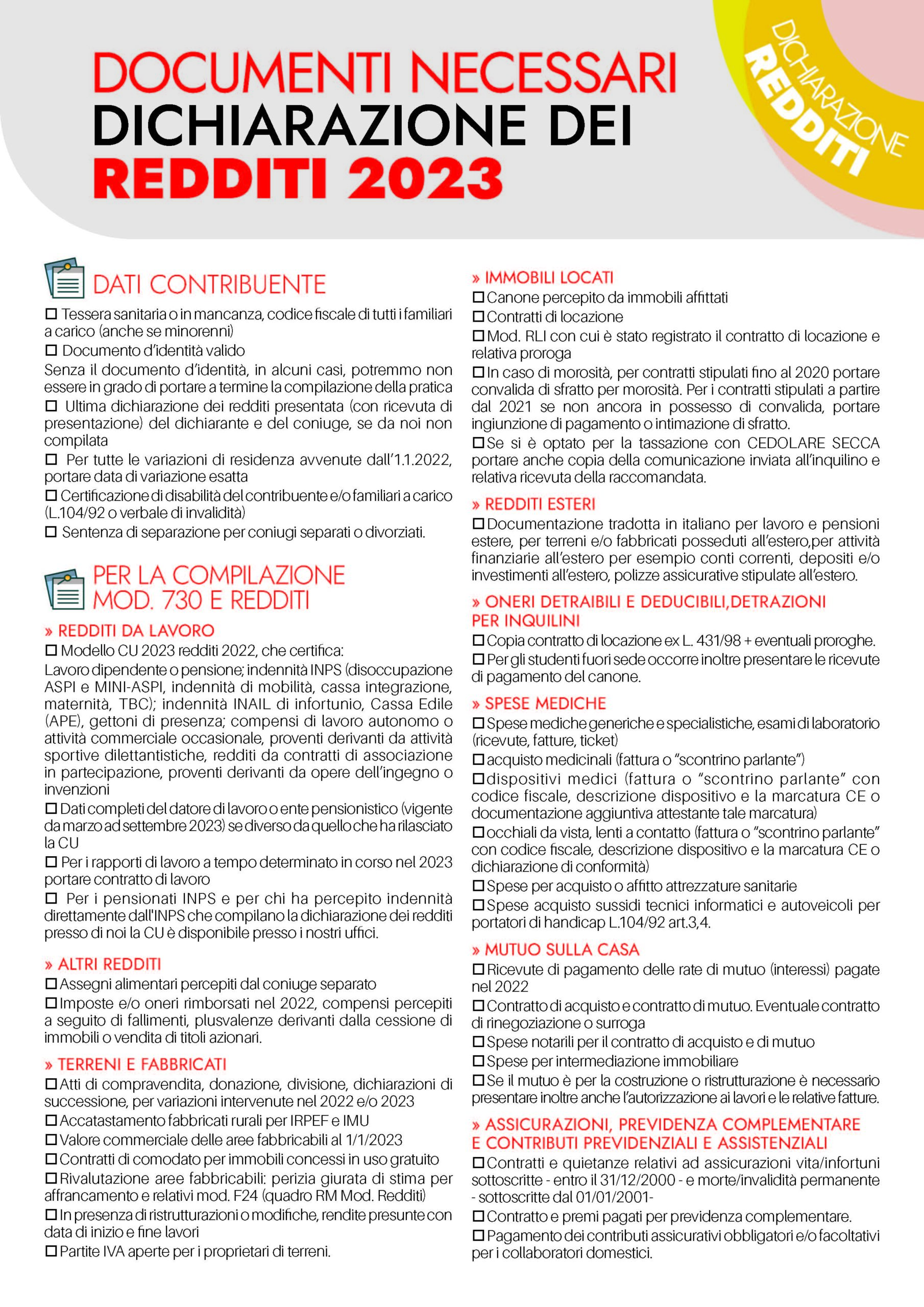 DICHIARAZIONE DEI REDDITI 730 e MODELLO REDDITI CGIL Reggio Emilia